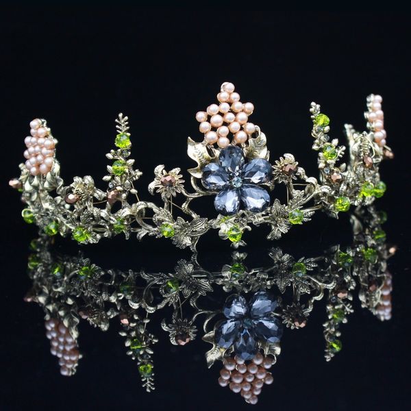 

baroque vintage crystal bridal tiara crowns rhinestone queen bride headpiece wedding hair jewelry accessories for women headband, Golden;white