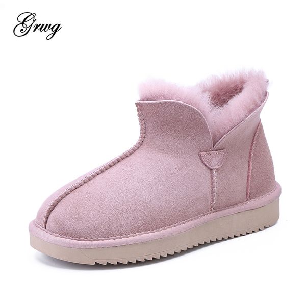 

grwg classic sheepskin leather women boots 100% natural fur lined winter ankle snow boots for women fashion short basic winter shoes, Black