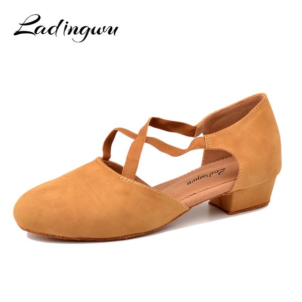 

ladingwu low-heeled dance shoes women's latin dance shoes soft bottom ballroom dancing woman training girls heel 3cm