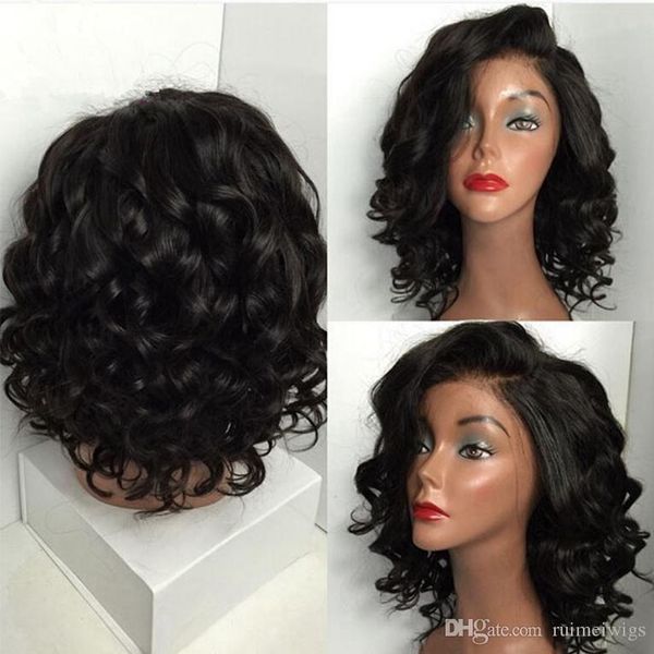 

Короткие Волнистые Человеческие Волосы Полный Кружева Боб Парики Для Чернокожей