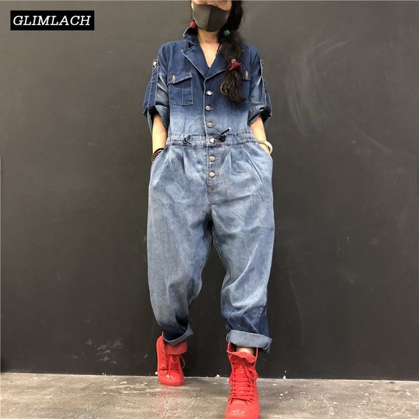 

2019 new denim jumpsuits women loose hip hop one piece jeans jumpsuits ladies vintage wide leg denim overalls streetwear clothes, Black;white