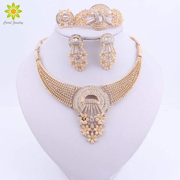 

fashion bridal jewelry sets for women dubai gold big necklace earrings bracelet ring wedding engagement jewelry set, Slivery;golden