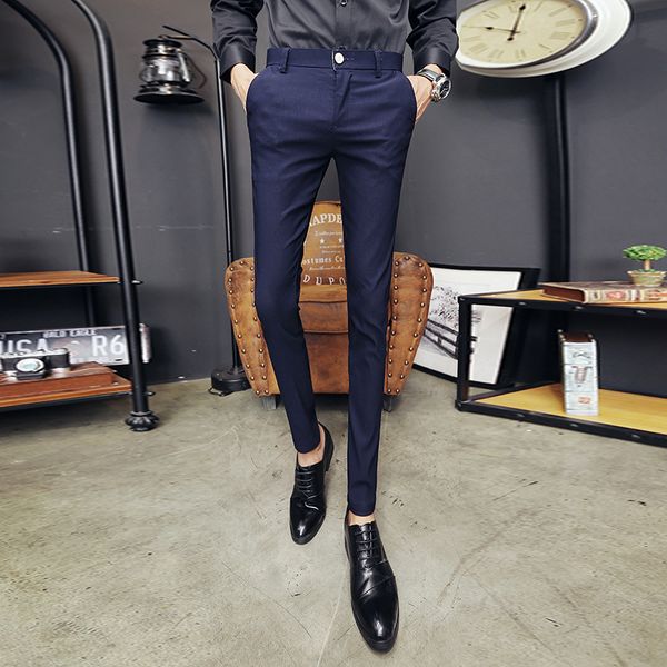 

28-33 2020 new korean fashion solid pants men slim fit casual elastic streetwear suit pant long trousers men clothing, Black