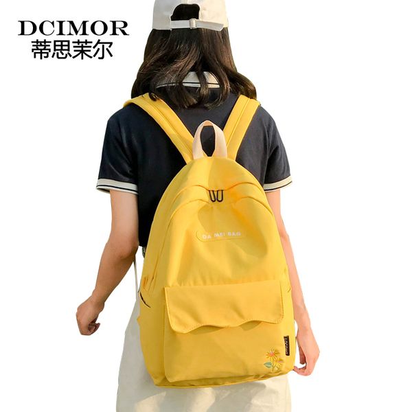 

dcimor sunflower embroidery women backpack lovely girl school backpacks for teenagers female nylon waterproof bookbag mochilas