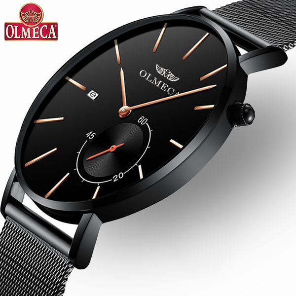 

men's watches olmeca quartz watch fashion wristwatches casual mesh steel strap male clock relojes para hombre, Slivery;brown