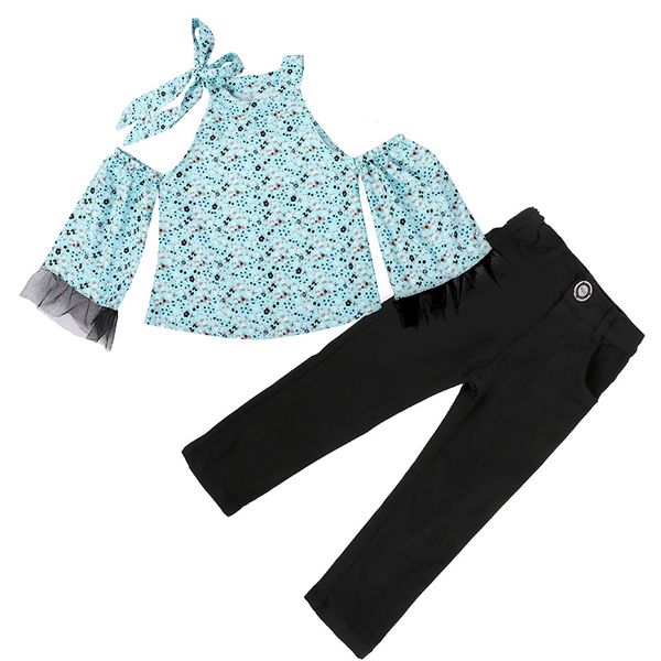 

summer baby girls clothes suit floral and black pants 2pcs/set fashion halter strapless shirt kids infant children suit, White