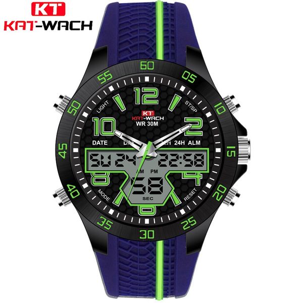 

kat-wach men sport wrist watch digital dual display man watches chronograph auto date wristwatches relojes digitales hombres, Slivery;brown