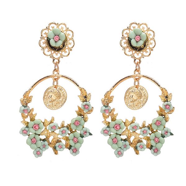 

shuangr fashion 4 color baroque drop earring jewelry europe wind rose flower branch dangle earrings for women, Silver