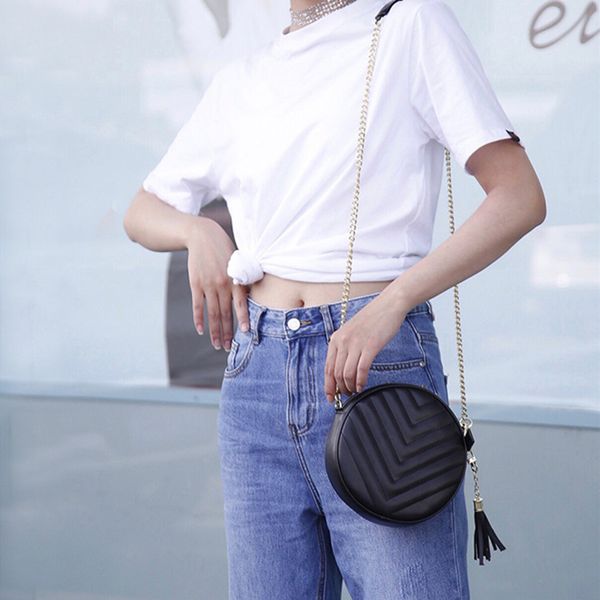 

small crossbody bags for women pu leather handbag tassel/chain shoulder bag round bag female small for women