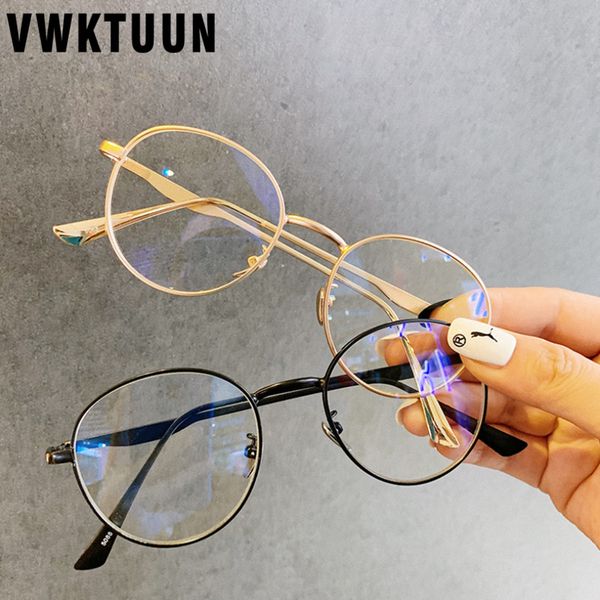 

vwktuun vintage round glasses frame women clear lens optical frames myopia metal frame eye glasses frames for women, Black