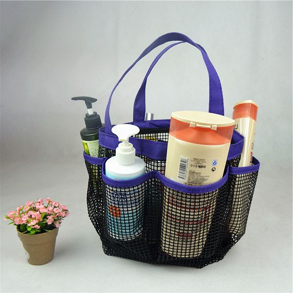

100% brand new portable quick dry mesh shower caddy shower storage bag for gym with 8 pockets quick-drying without mold or rust