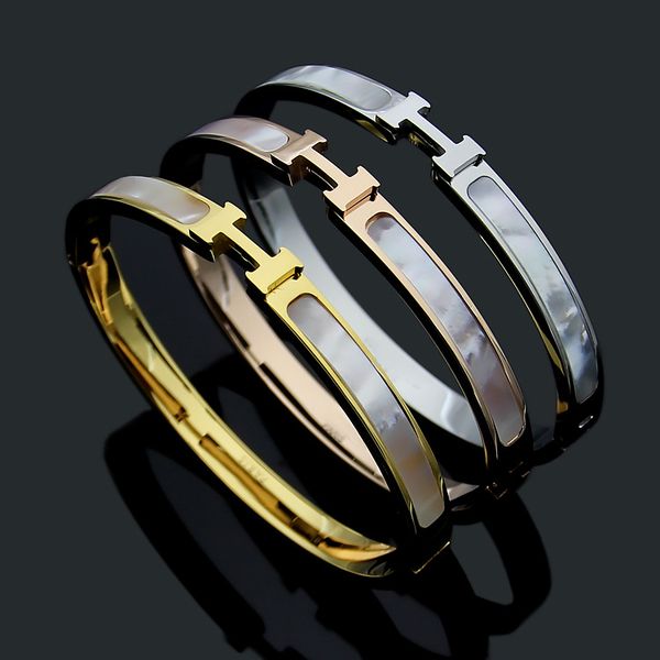 

Hot sale 316L Titanium steel black punk bangle with word and nature white shell for man and women bangle Wedding jewelry gift PS6259A