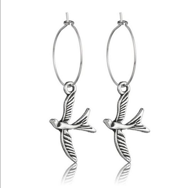 

circle bird earrings antique silver metal charm of elephant , cross , shell , hamsa hand dangle earrings