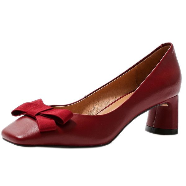 

autuspin new female sweet genuine leather pumps 2020 ladies summer autumn butterfly knot party high heels black red women shoes