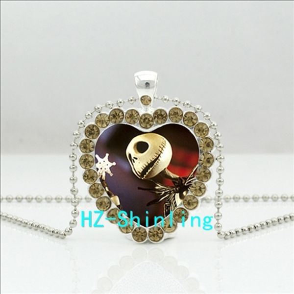 

hzshinling new jack skellington heart necklace nightmare before xmas gift heart crystal pendant jewelry glass heart necklace hz6, Silver