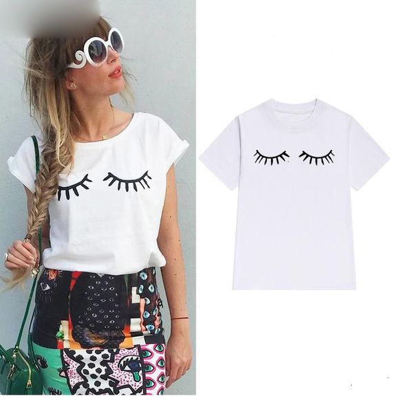

tee shirt femme женщин дизайнер tops ресницы версия для печати версия для печати женщины tshirt хлопок повседневный забавляет lady hipster t, White