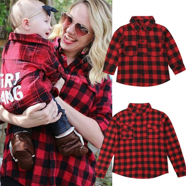 

parent-child matching mom kid fashion shirt long-sleeved red plaid letter print autumn blouse clothes top, Blue