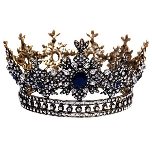 

baroque queen crown for women-small round crown for pageant,pgraph,theater,party-royal medieval coronet and scepter costume, Golden;white