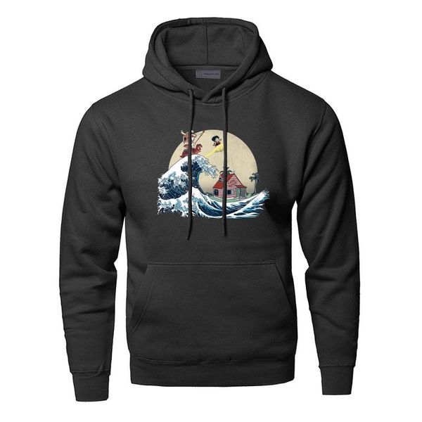 

толстовки мужчины пуловер великая ретро волна япония аниме vaporwave kanagawa толстовки с капюшоном аниме мастер роши толстовка, Black