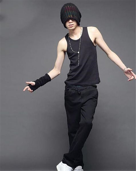 

mens designer cargo pants street style casual solid color cool loose drawstring full length straight pants mens fashion clothing, Black