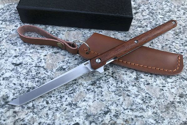 1 Adet En Kaliteli Rulman Cep Flipper Katlanır Bıçak D2 Saten Tanto Noktası Bıçak Gülağacı Kolu EDC Bıçaklar Ile Deri Kılıf