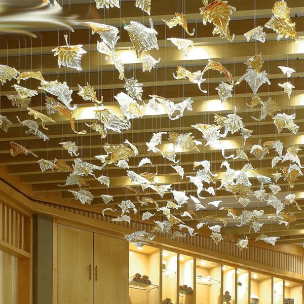 Lampadari a foglia in vetro di Murano Lampade in vetro soffiato a mano Lampadario alto a soffitto Grande lobby Hotel Ristorante Lampadario a fogliame Illuminazione