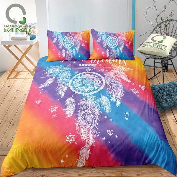 

bomcom цифровой печати пододеяльник ловец снов радуга фон белый стрелка урожай boho tribal пододеяльник 100% microfiber