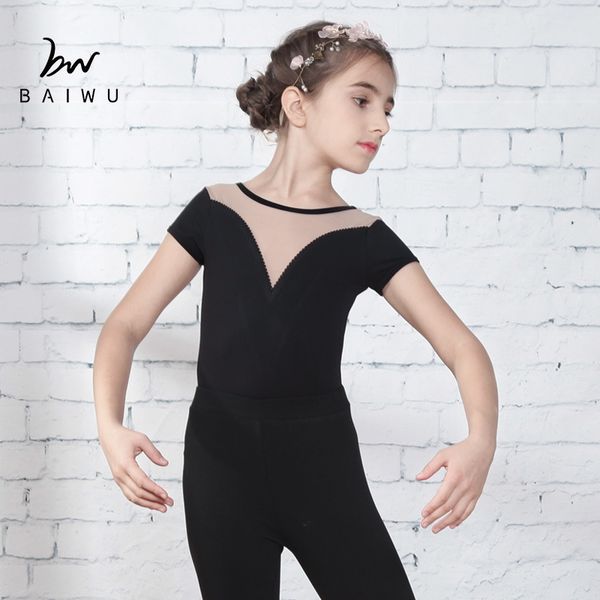 

new style summer children ballet half sleeve gymnastic lace-up form formal dress suit girl's gym outfit, Blue;black