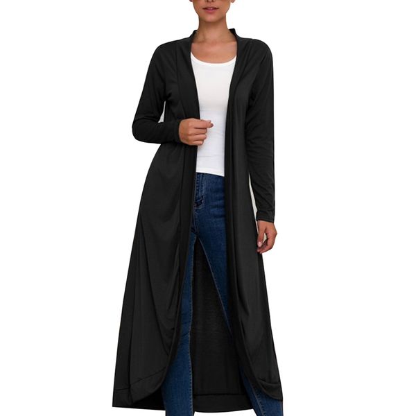 

2019 new fashion cardigan slim coat autumn winter casual trench solid color open stitch long sleeve cardigan long coat, Tan;black