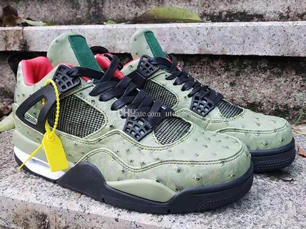 

box2019 with green ostrich skin 4 4s basketball shoes punch white cement men royalty cactus jack flight nostalgia sports sneaker shoes