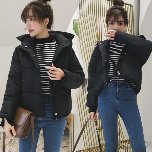 

зимняя куртка женщин parka short bubble пальто femme с капюшоном одежда тонкий толстые ветровки mujer хлопок padded 2019 plus размер xxl пал, Black