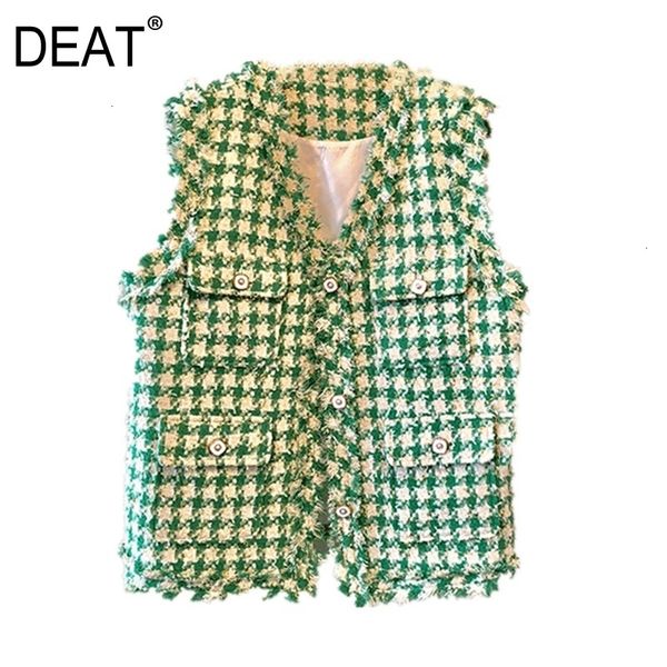 

deat 2019 new autumn and winter v-neck sleeveles woolen tassels plaided pocket vest jacket female short wj56406l, Black;white