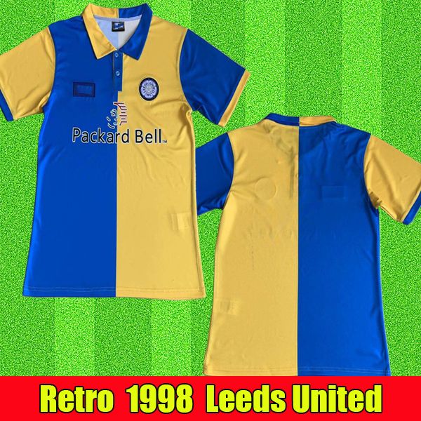 

leeds united retro soccer jerseys 1998 1999 vintage away blue and yellow football shirts classic 98 99 #12 hopkin #9 hasselbaink, Black;yellow