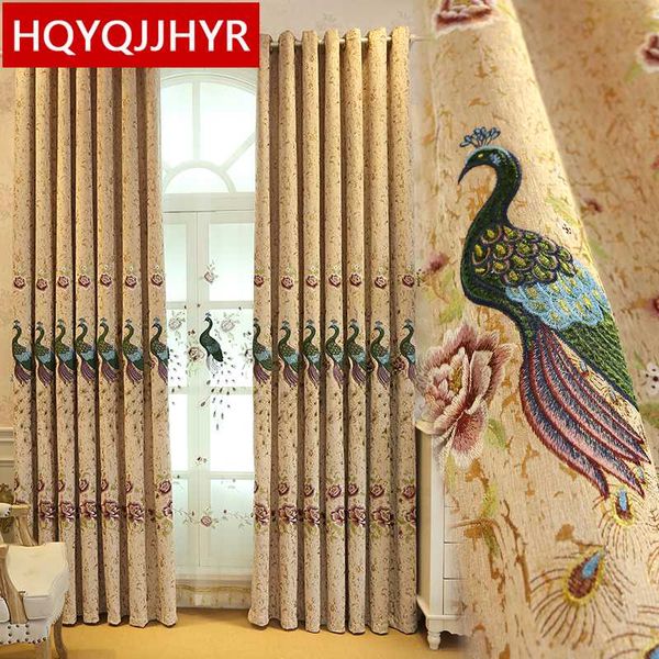 

european chenille thick peacock embroidered blackout window curtains for the living room elegant curtain for bedroom kitchen