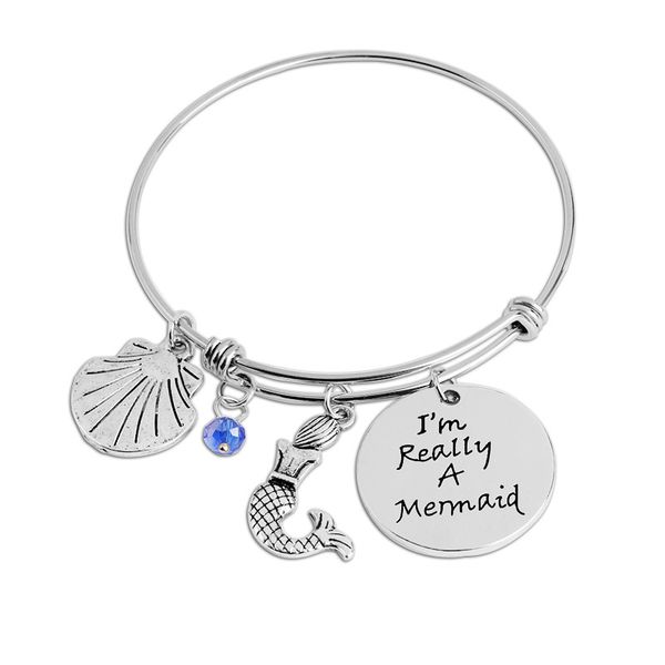 

mermaid bracelet charm bangle expandable wire dreaming charm bracele sea shell jewelry luxury charms bracelets, Black