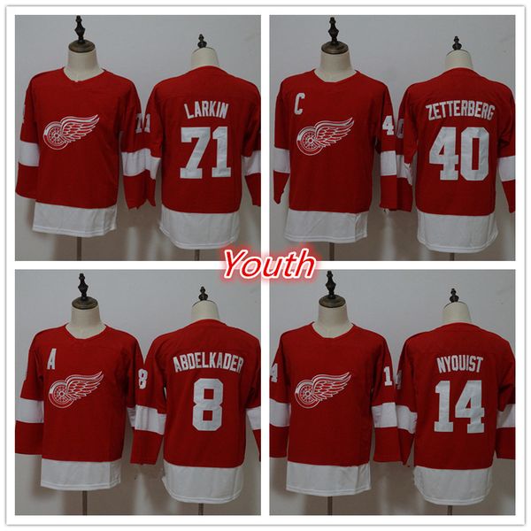 

Youth Detroit Red Wings 71 Dylan Larkin 40 Henrik Zetterberg 8 Justin Abdelkader 14 Gustav Nyquist hockey Jerseys Stitched logos Kids