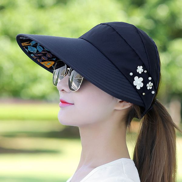 

women lady sunhat beach hat uv protection anti-uv casual visors foldable cap for outdoor nfe99, Blue;gray