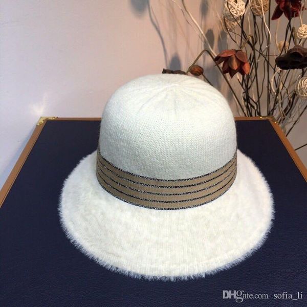 

new designer hats in autumn and winter women's luxury ribbon knitted small flowerpot hat breathable comfort small brim hat shade warm r, Blue;gray