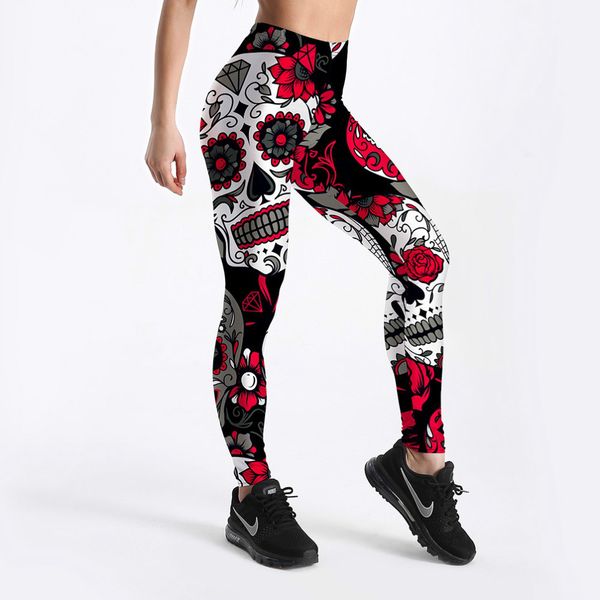 

leggings sell women's skull&flower black leggings digital print pants trousers stretch pants plus size