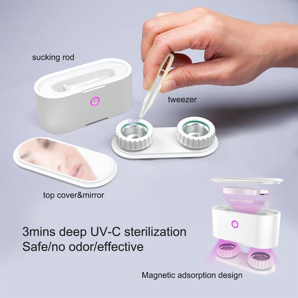 

duv sterilizing soft contact lens cases mini stylish contact lens travel case tweezers mirror sucking rod included usb recharged