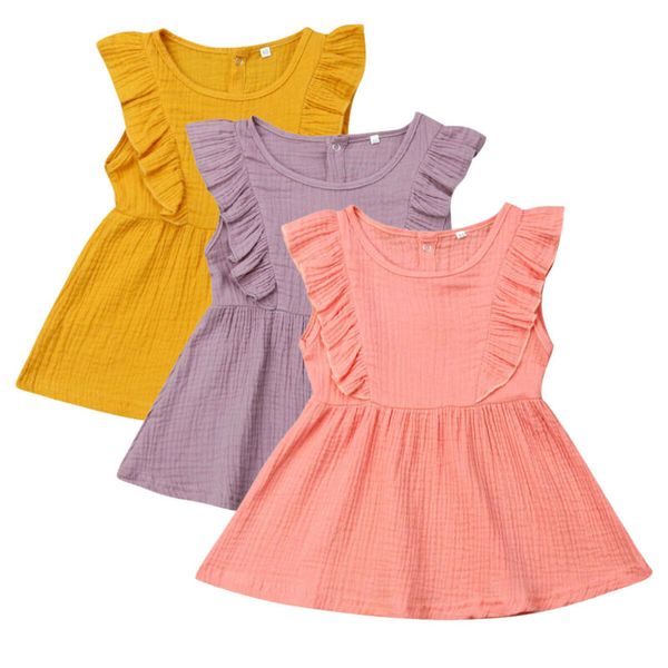 

Pudcoco Toddler Kids Baby Girl Dress Summer Solid Ruffle Ruched Sleeveless Princess Party Dress Sundress Lovely Kids Clothes