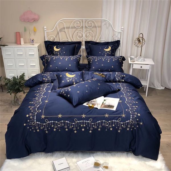 New Egyptian Cotton Bedding Sets Stars And Moon Embroidery Duvet