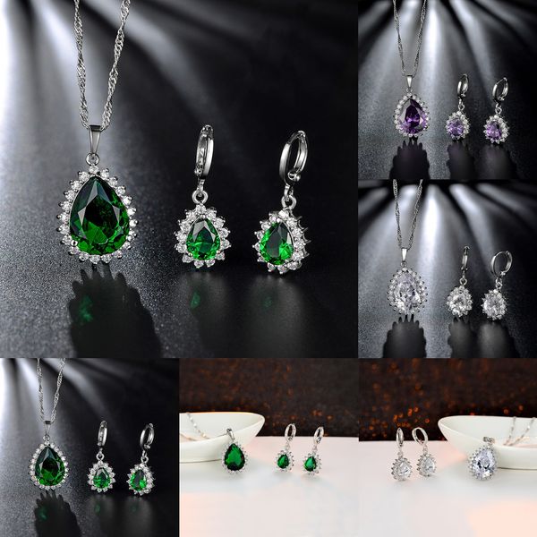 

popular drip micro inlaid with diamond ornaments wedding engagement jewelry set for women designer classic crystal gemstone birthday fine, Silver