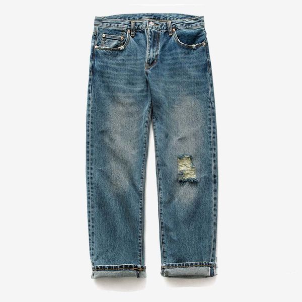 

men casual distressed jeans straight loose baggy jeans cowboy hip hop pants destroy wash with hole retro harem trousers, Blue