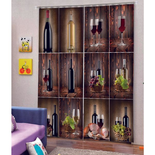 

decorative window curtains winebottle printing, light reducing 3d curtain drapes