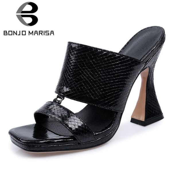 

bonjomarisa new brand square open toe мулы мода heeled лепнина мулы супер- высокие каблуки летняя обувь женщина, Black