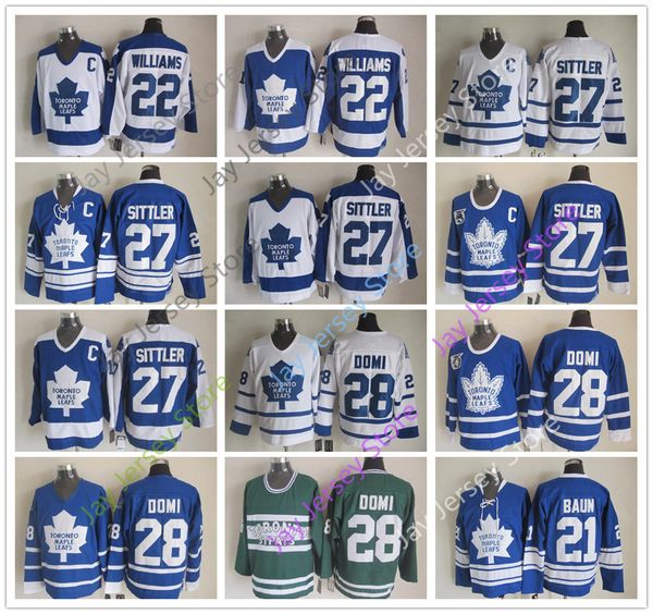 

Toronto Maple Leafs Jersey Ice Hockey CCM Old Time 22 Dave Tiger Williams 27 Darryl Sittler 28 Tie Domi 21 Bobby Baun