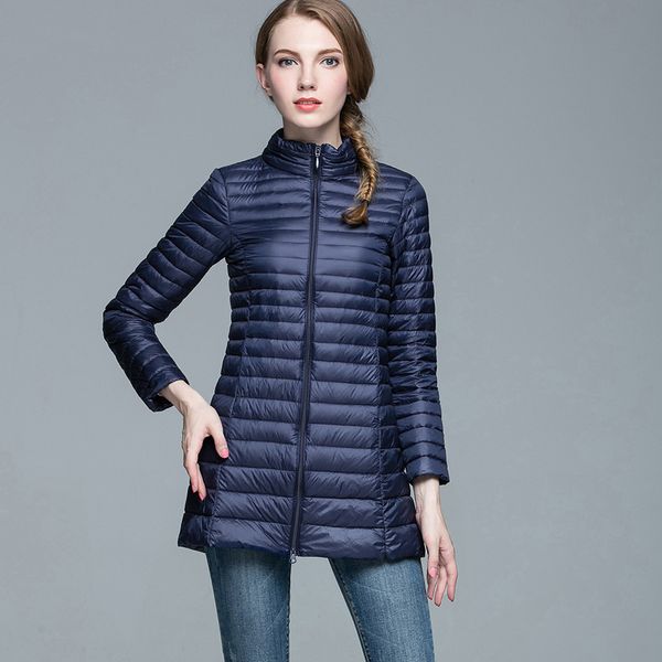 

new style thin down jacket women's mid-length-stand-collar slim fit plus-sized ultra-thin winter fashion jacket, Black;white