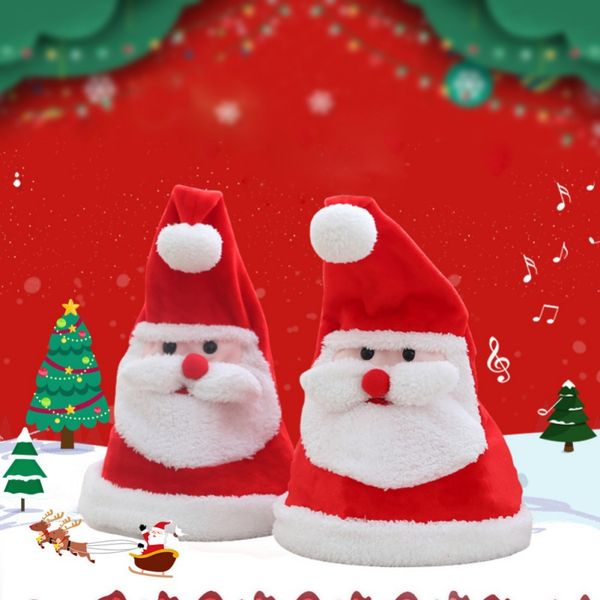 

electric singing santa hat plush toy with colorful light funny kids gift christmas figurine ornament