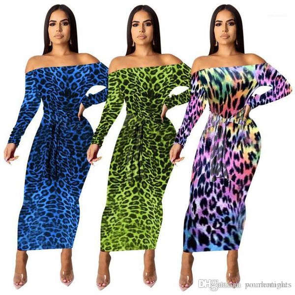 

dresses fashion leopard print slash neck dew shoulder womens designer dresses females clothing womens casual, Black;gray